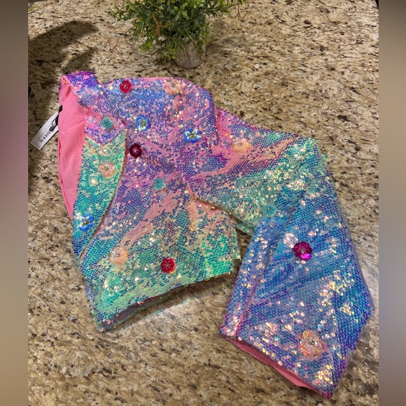 Nasty Gal Premium Floral Embellished Pink Iridescent Sequin Cropped Blazer 12 - Picture 10 of 16